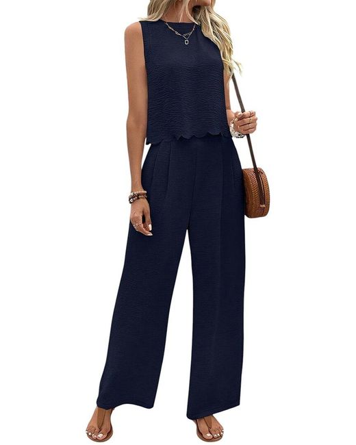 Love The Queen 17666 Lace-Up Vest & Pant Set - 2pc Wavy Placket Wide-Leg Suit main image 1