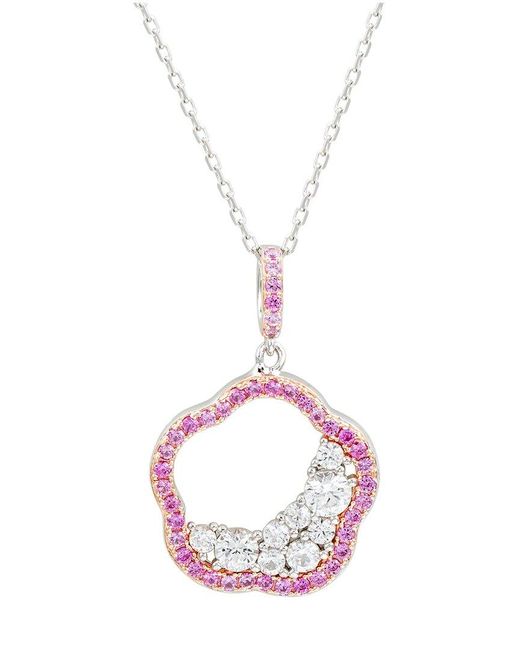 Suzy Levian Pink 0.02 Ct. Tw. Diamond & Gemstone Cluster Flower Pendant