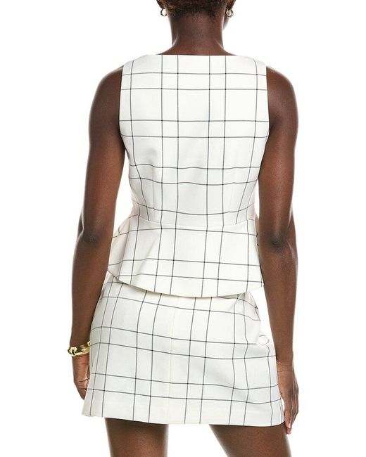 Kenneth Cole White Windowpane Plaid Curved Peplum Vest