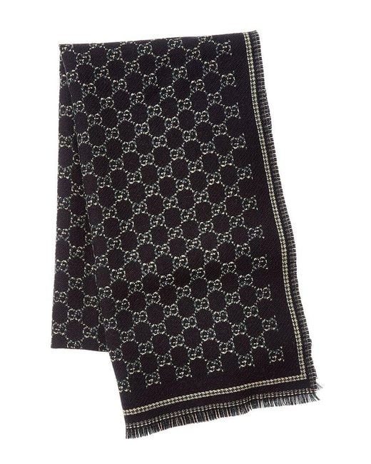 Gucci Black Gg Jacquard Wool Scarf for men