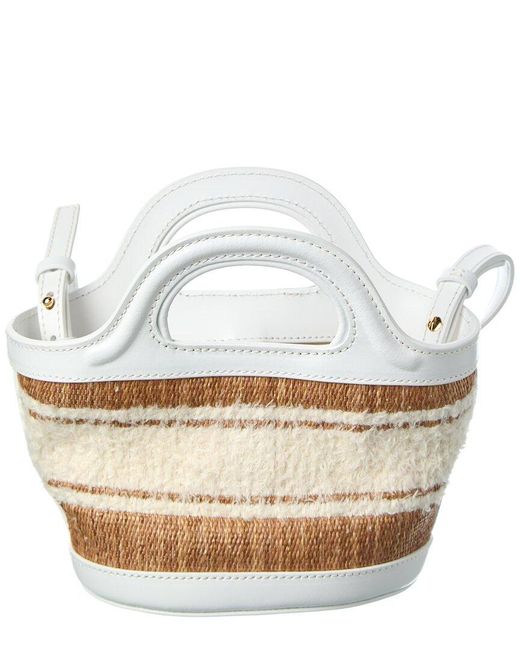Marni White Two-Tone Raffia & Leather Tote