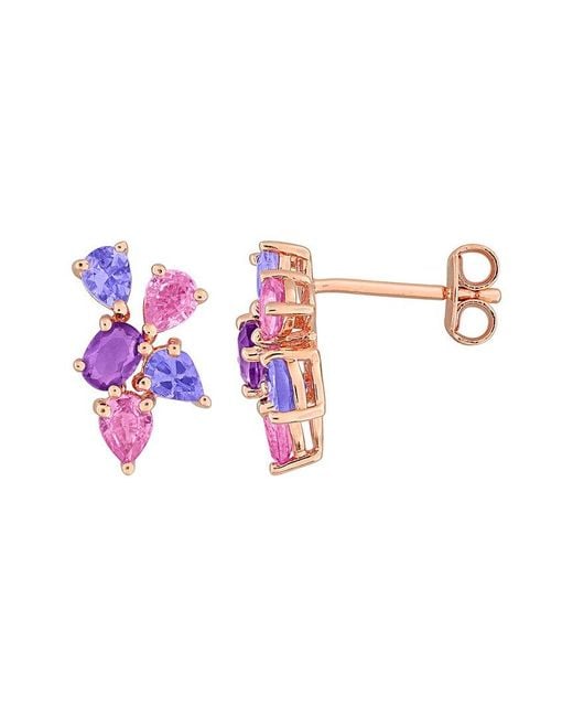 Rina Limor Pink 1.56 Ct. Tw. Amethyst, Tanzanite, Sapphire Cluster Earrings