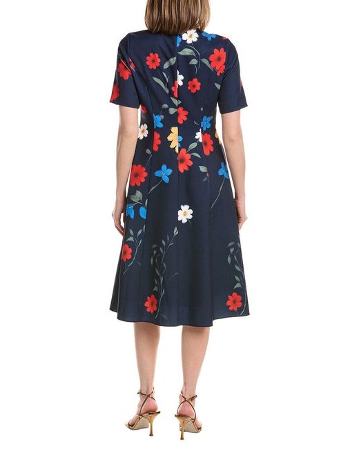 Rene Ruiz Blue Mock Neck Floral Midi Dress