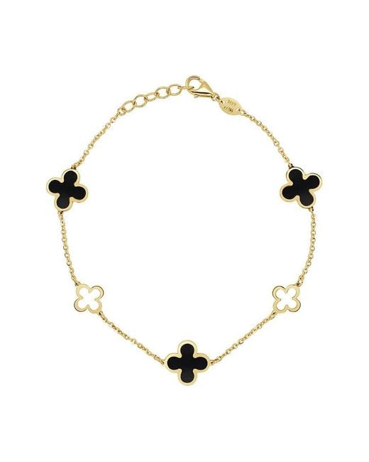 Italian Gold Metallic 14K Onyx Station Chain Clover Bracelet