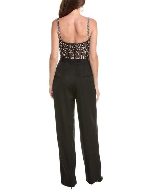 Oscar de la Renta Black Bustier Silk-Lined Wool Jumpsuit