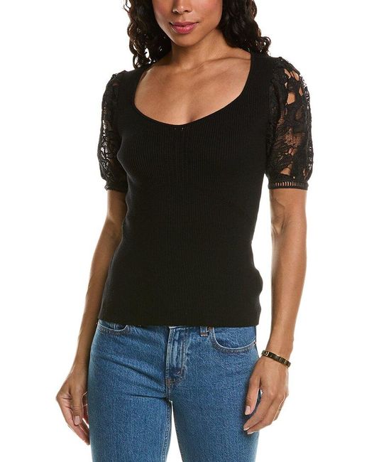 Tahari Black Lace Sleeve Top