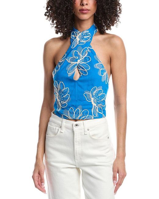 Ramy Brook Blue Harlow Linen-Blend Top