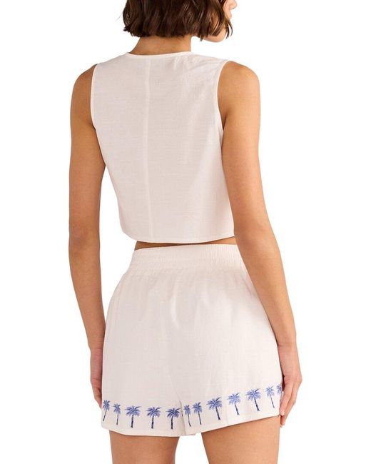 MINKPINK White Isadora Embroidered Linen-Blend Top