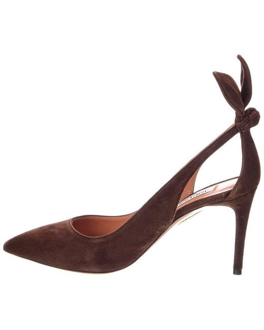 Aquazzura Brown Bow Tie 85 Suede Pump