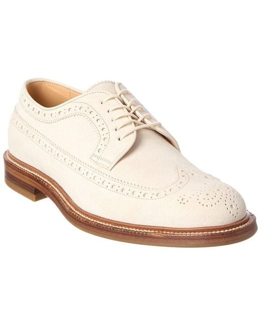 Brunello Cucinelli White Perforated Wingtip Leather Brogues for men