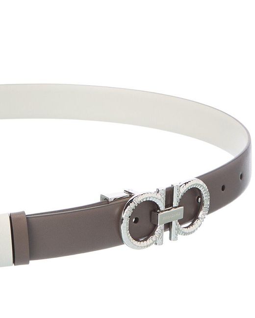 Ferragamo White Gancini Reversible Leather Belt