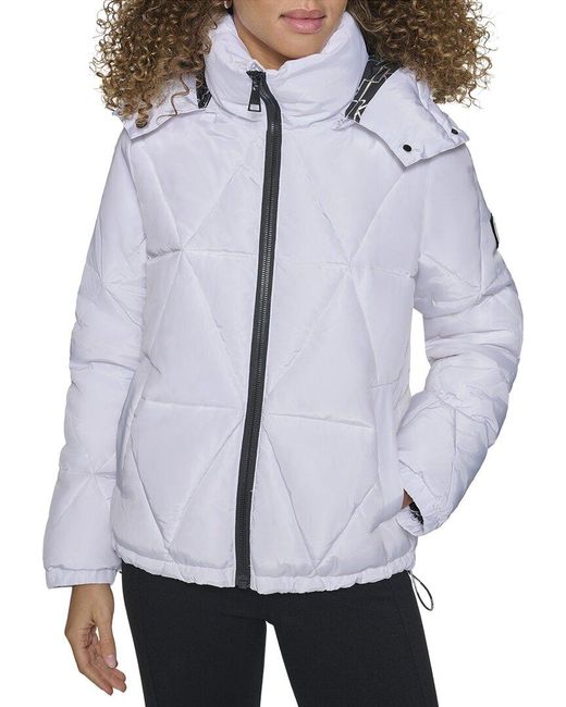 Karl Lagerfeld Blue Diamond Quilted Puffer Coat