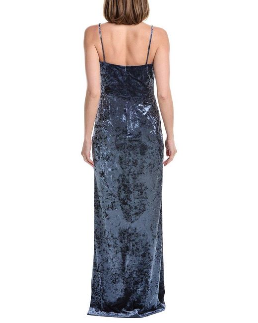 Rene Ruiz Blue Strapless Velvet Burnout Column Gown