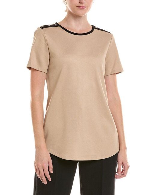 Jones New York Natural Colorblock Button Shoulder T-Shirt