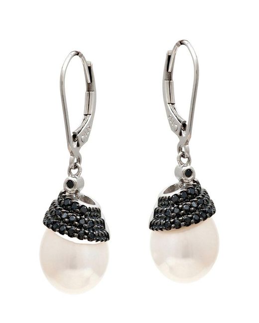 Diamond Select Cuts Multicolor 0.25 Ct. Tw. Diamond & 7.5-8.5Mm Pearl Earrings