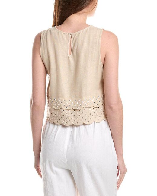 Ellen Tracy White Linen-Blend Embroidered Top