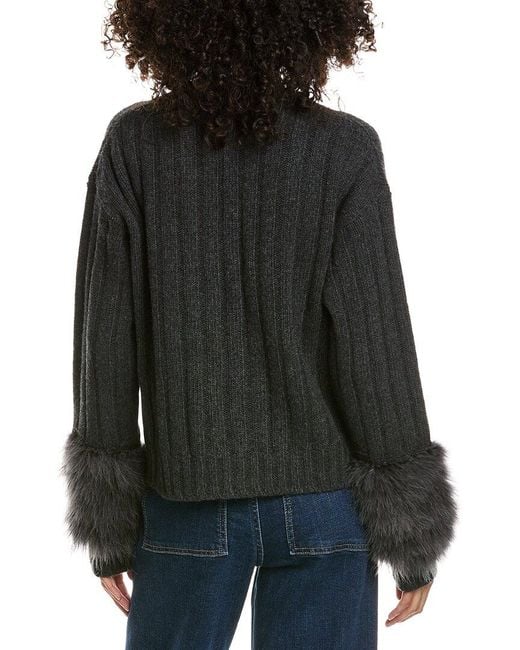 Prada Black Feather Trimmed Ribbed Wool & Cashmere-Blend Cardigan