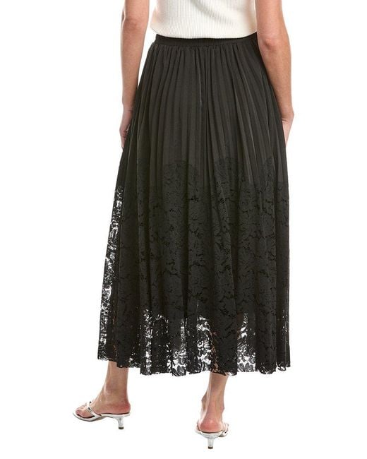 Gracia Black A-Line Pleated Detail Bottom Lace Skirt