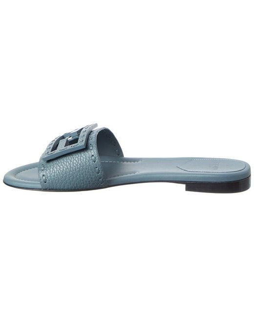 Fendi Blue Ff Baguette Leather Sandal