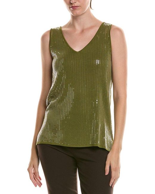 Anne Klein Green Sequins V-Neck Tank
