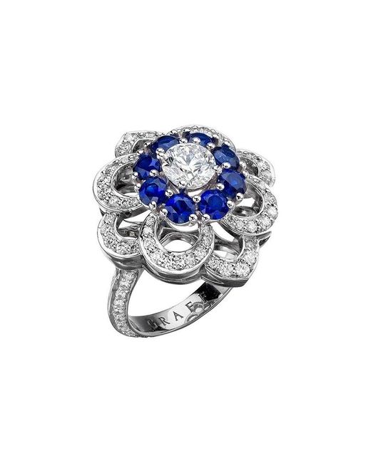 Graff Blue Platinum 2.95 Ct. Tw. Diamond & Sapphire Cocktail Ring (Authentic Pre- Owned)