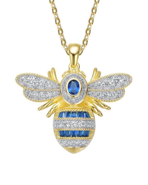Genevive Jewelry Metallic 14k Over Silver Cz Wasp Pendant Necklace