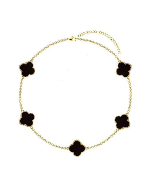 Gabi Rielle White 14k Over Silver Black Onyx Clover Dual-sided Bracelet