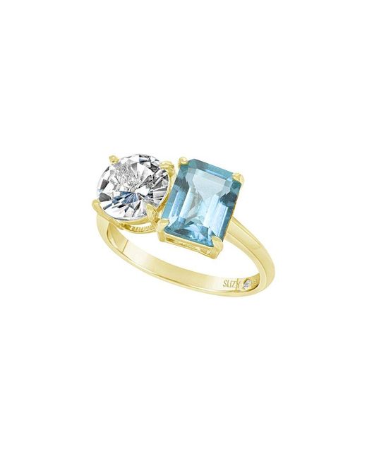 Suzy Levian Blue Gold Over Silver 5.00 Ct. Tw. Gemstone Toi Et Moi Ring