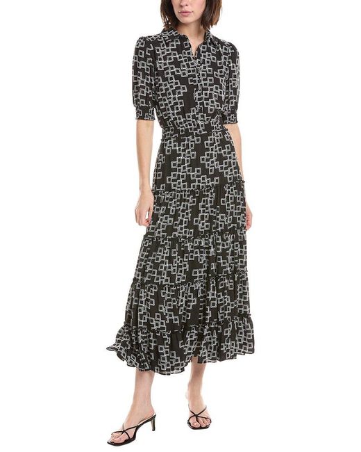 Tahari Black Elbow Sleeve Button Down Tiered Dress