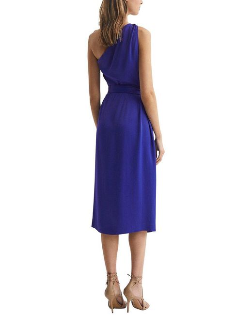 Reiss Blue Flora Satin One Shoulder Dress
