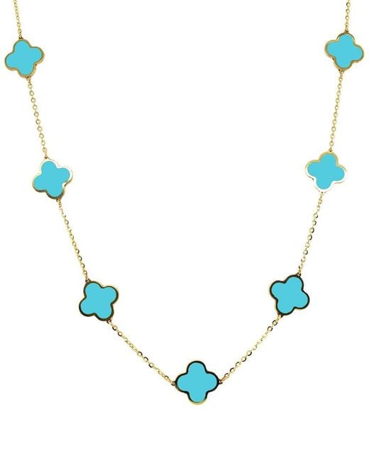 Italian Gold Blue 14K Italian Big Clover Necklace