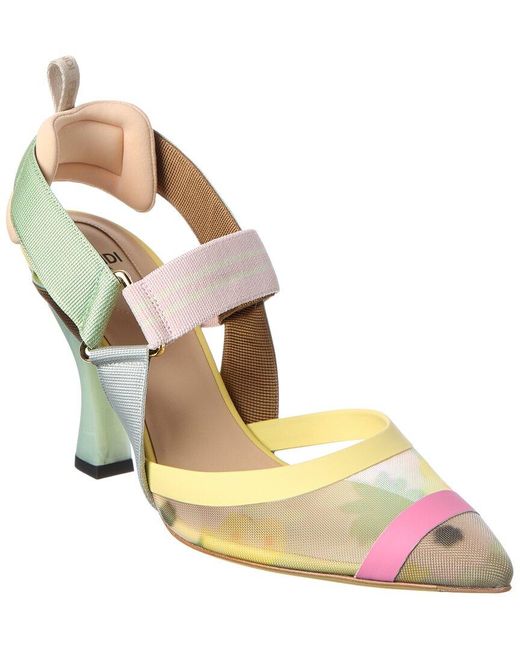 Fendi Metallic Colibri Ff Mesh & Leather Slingback Pump