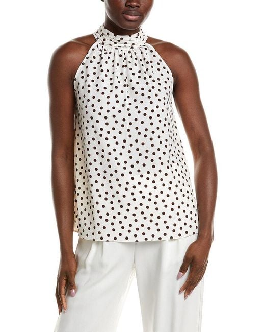 Anne Klein White Shirred Neck Blouse