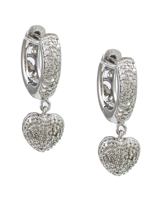 Diamond Select Cuts Metallic Silver 0.15 Ct. Tw. Diamond Heart Earrings
