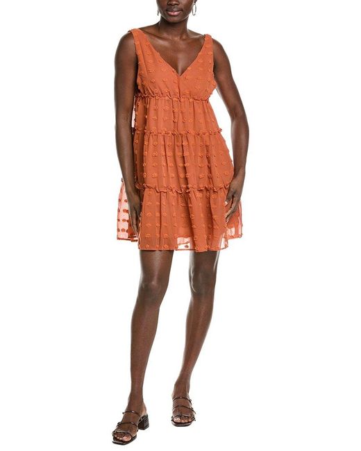Marion Orange Surplice Swiss Dots Tiered Mini Dress