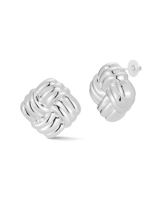 Glaze Jewelry White Plated Puffed Knotted Stud Earrings
