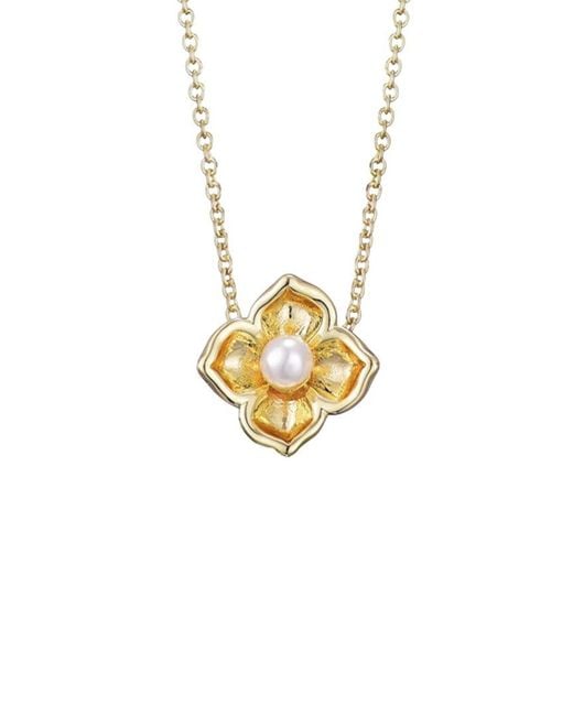 Adornia Metallic 14K Plated 3-4Mm Pearl Flower Encased Necklace