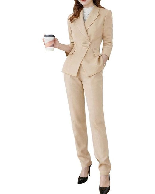 Adelin May Natural 2Pc Jacket & Pant Set