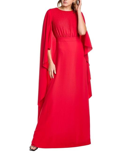 Carolina Herrera Red Cascading Cape Gown