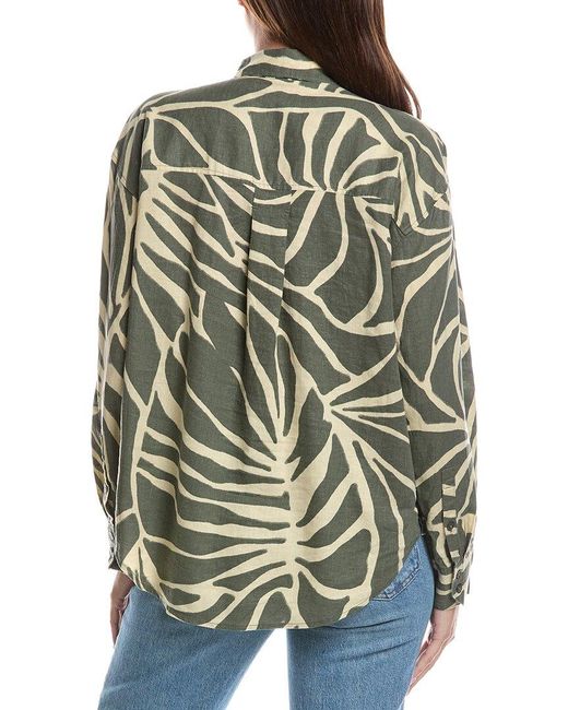 Z Supply Green Alfie Tova Palm Button-Up Linen-Blend Blouse