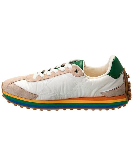 Ferragamo White Iggy Dolmias Saddle B Suede & Leather-Trim Sneaker for men