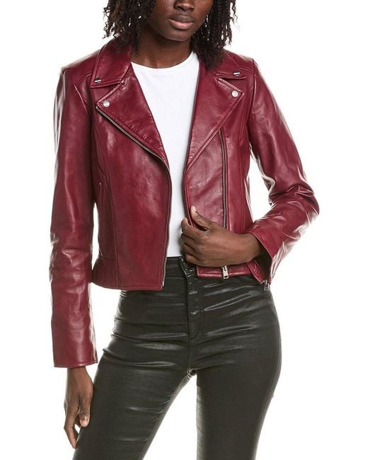 Lamarque Red Leather Biker Jacket