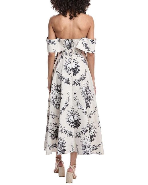 Rebecca Taylor White Emblem Fleur Print On Poly Faille A-Line Dress