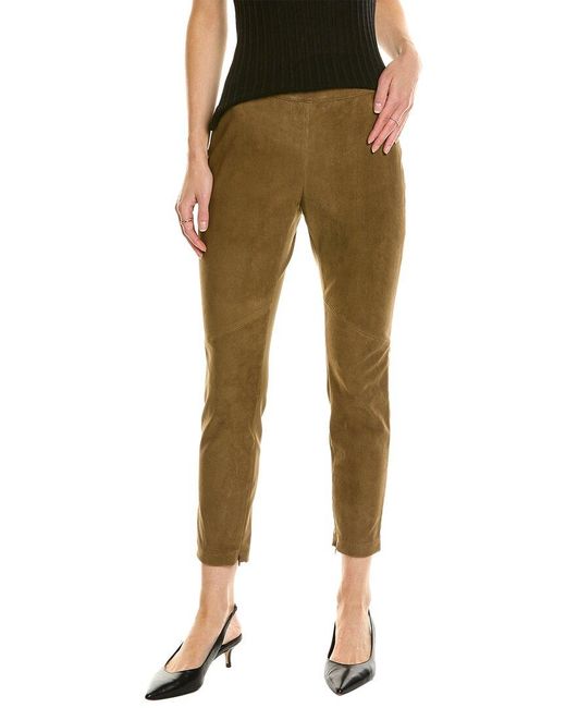 Lafayette 148 New York Green Murray Skinny Suede-front Pant