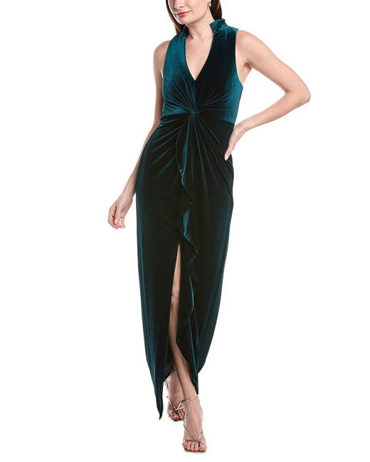 Aidan Mattox Green Stretch Velvet V-Neck Gown
