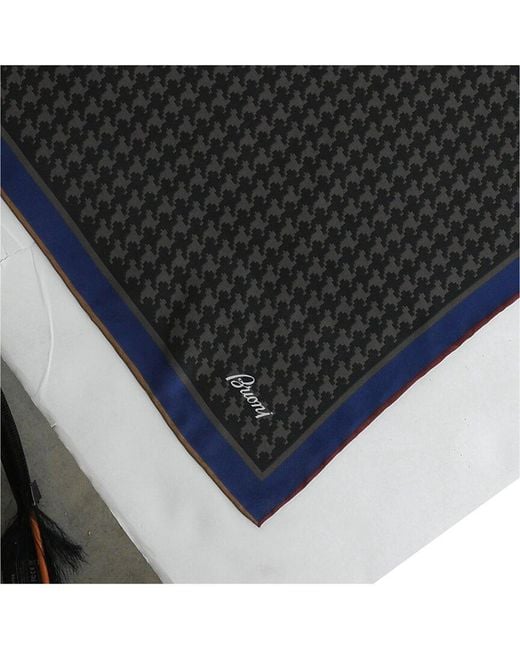 Brioni Black Houndstooth Silk Pocket Square for men