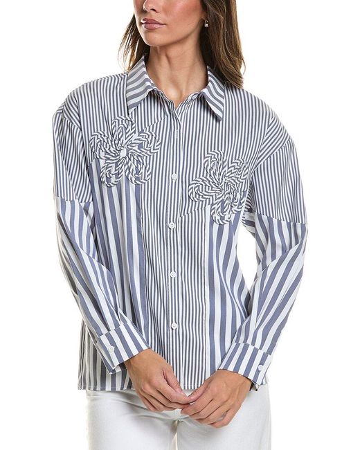 Gracia Blue Stripped Floral Shirt