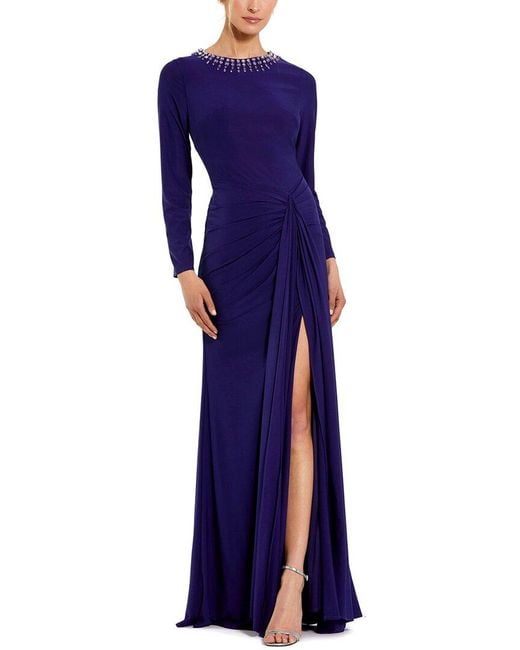 Mac Duggal Blue Jersey Ruched Gown