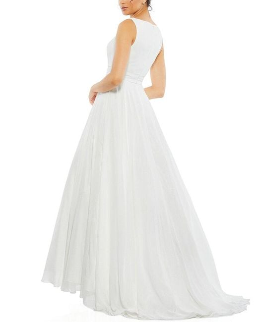 Mac Duggal White Layered Tulle Chiffon Ball Gown