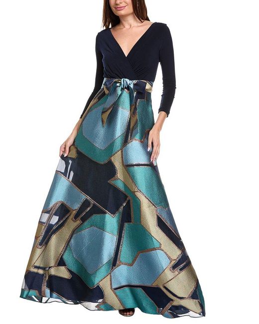Teri Jon Blue Printed Maxi Dress